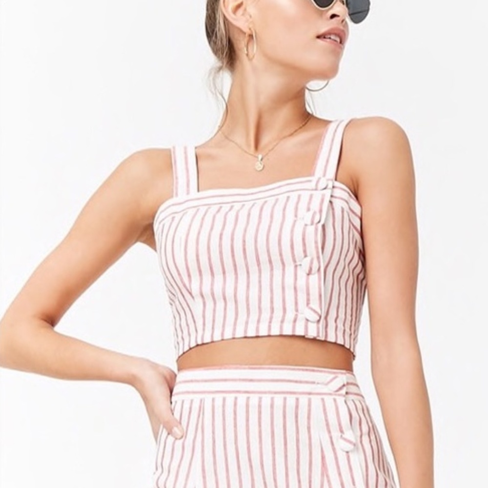 Forever 21 Striped Button-Front Crop Top